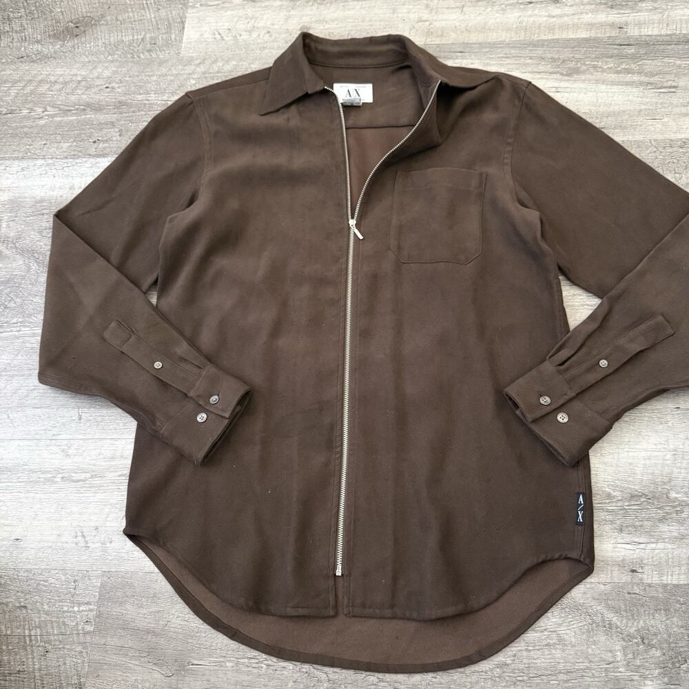 Armani Exchange Womens Faux Suede Zip Front Jacket Brown Pointed Collar Size S